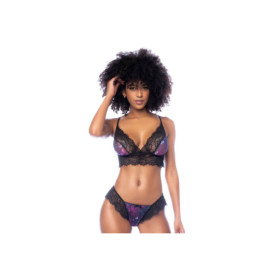 Ensemble 2 pièces imprimé floral noir et violet 